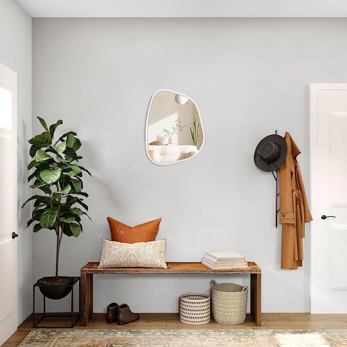Irregular Wall Mirror Asymmetrical White Mirror Modern Wood Frame Unique Shape - Image 5