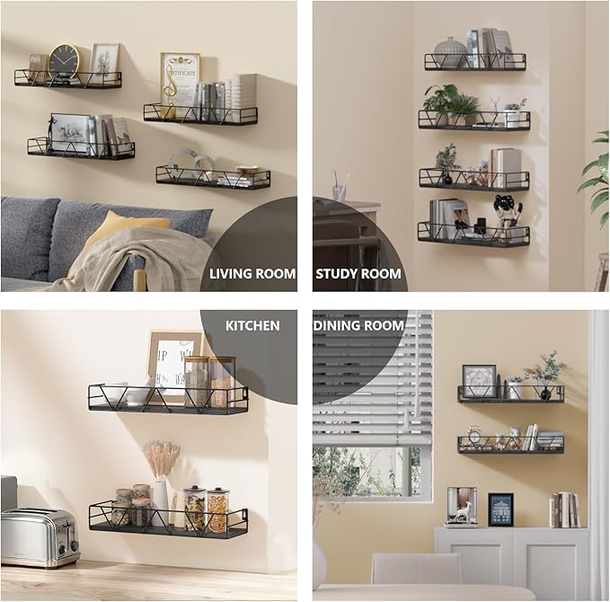 Amaoot Floating Shelves Set of 4, Home Wood Wall Shelf, Farmhouse Shelf - Image 6