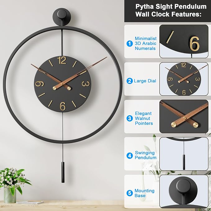 34.6×24 Inch Large Modern Decorative Oversized Pendulum Wall Clocks - Image 2
