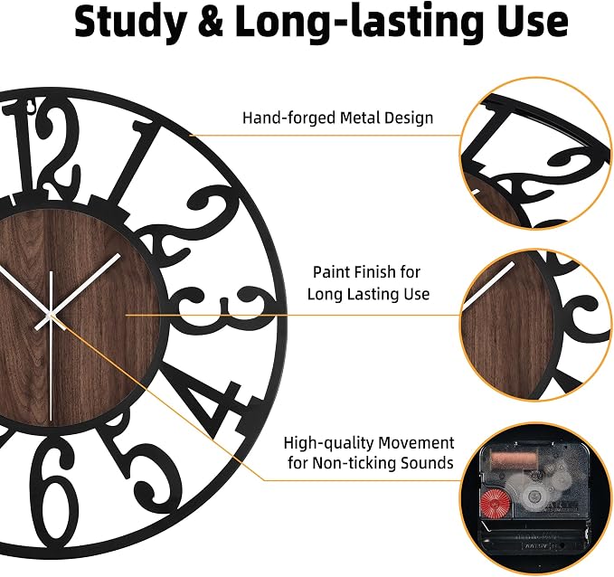 20'' Silent Wall Clock with Night Light, Glow in The Dark Decorative Wall Clock - Image 4