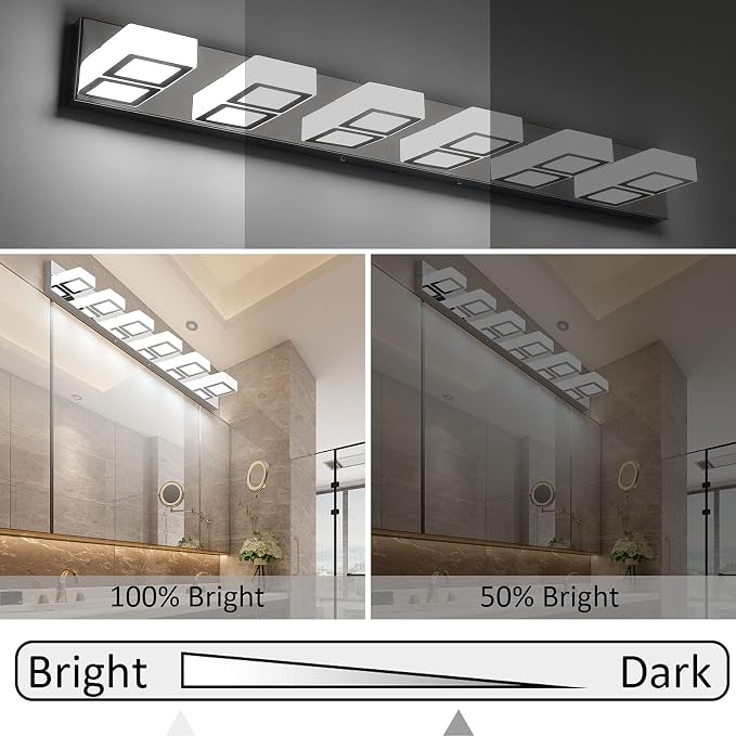 Ralbay Modern Chrome Bathroom Vanity Lights Dimmable 6 Lights Acrylic Stainless - Image 4