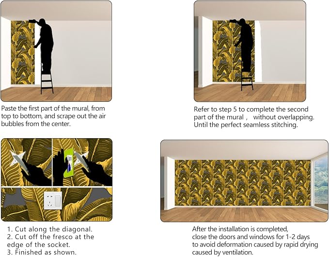 Vintage Gold Banana Leaf Bathroom wallpeper Living Room Bedroom Tropical Plant - Image 6