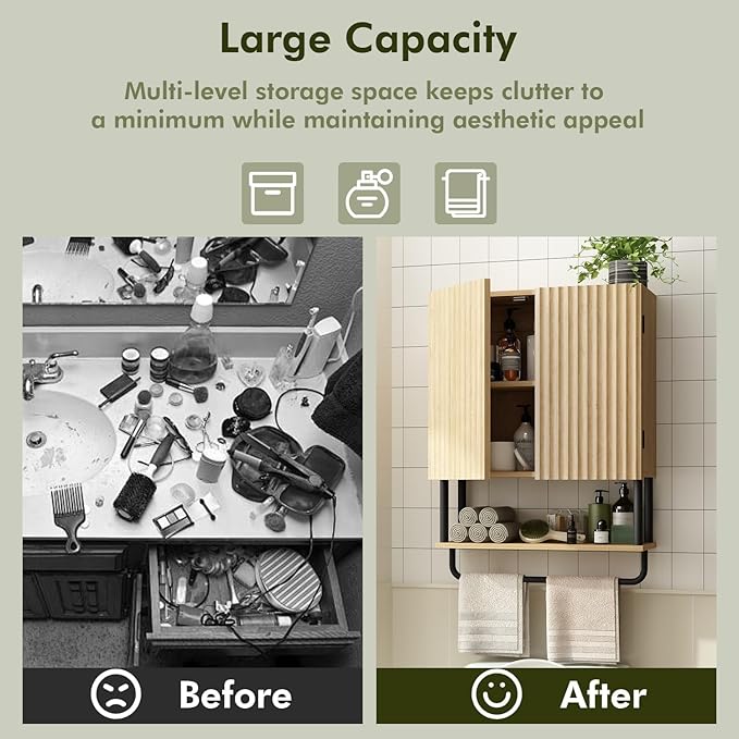 RUSTOWN Fluted Bathroom Wall Cabinet - Image 9