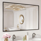 LOAAO 50"X30" Black Rectangle Bathroom Mirror Wall, Matte Black Aluminum Alloy by LOAAO