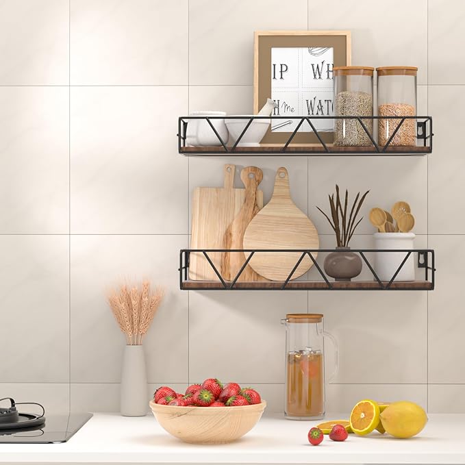 Amaoot Floating Shelves Set of 3, Home Wood Wall Shelf, Farmhouse Shelf - Image 4