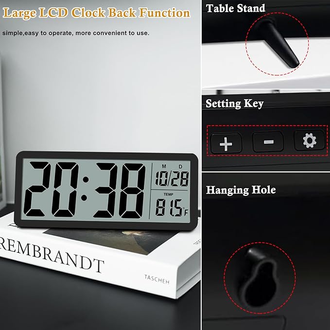 Digital LCD Wall Clock Easy to Set, 8.5 Inch LCD Screen - Image 5
