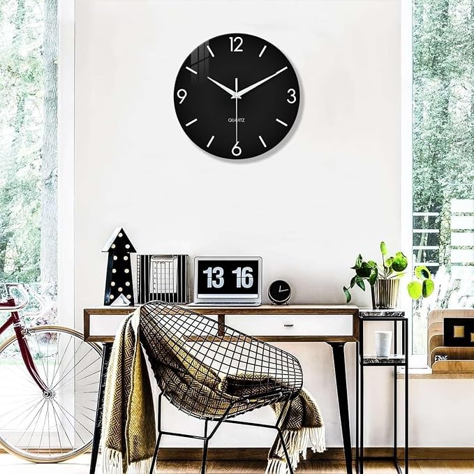 XFM Black Simple Wall Clock14 Inch Kitchen Wall Clocks Battery Operated - Image 5