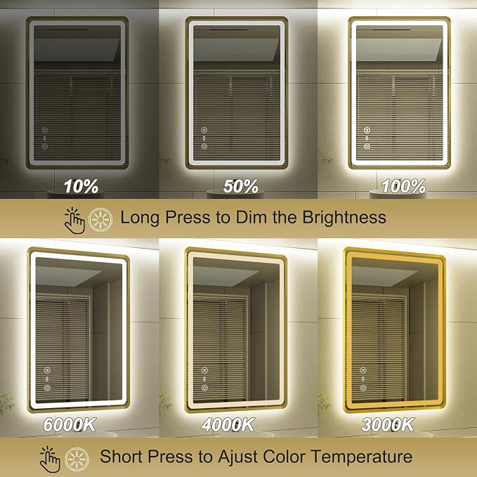 24x36 Inch Gold Framed LED Bathroom Mirror, Smart Bathroom Mirror - Image 2