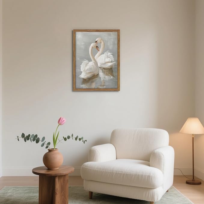 Framed White Swan Canvas Wall Art – Vintage Romantic Swan Oil Painting - Image 8
