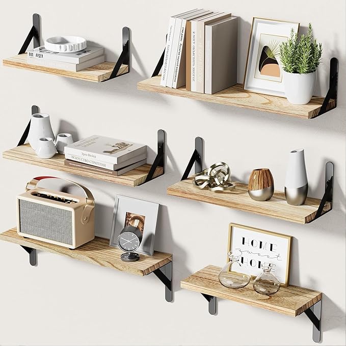 AMADA HOMEFURNISHING Wall Shelves Set of 6, Rustic Farmhouse Style, Wood by AMADAHOMEFURNISHING