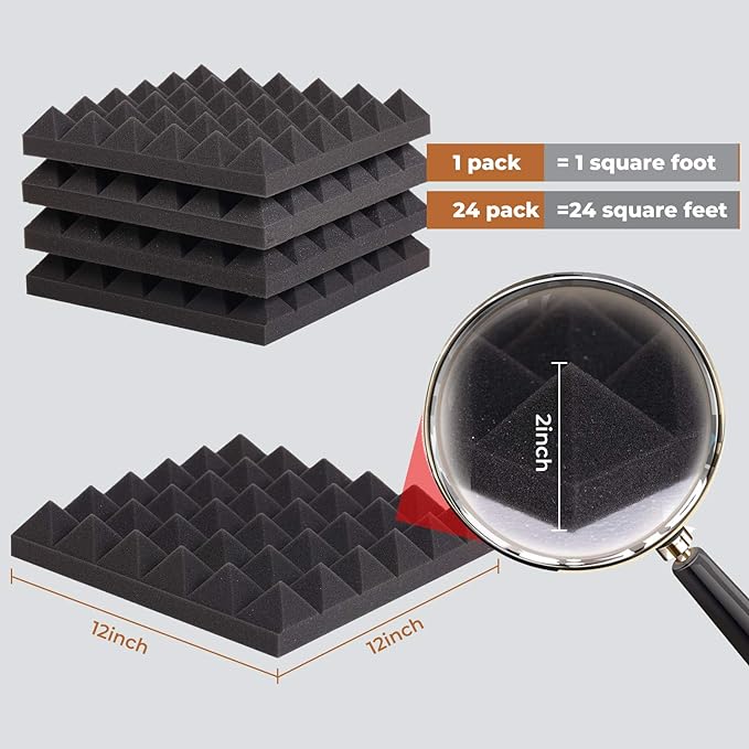 24 Pack-12 x 12 x 2 Inches Pyramid Designed Acoustic Foam Panels, Sound Proof - Image 4