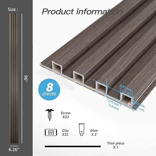 Art3d 8-Pack 96 x 6in. WPC Acoustic Slat Wall Panel - Image 3