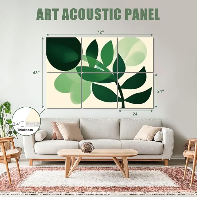 6 Pack Art Acoustic Panels Sound Absorbing Boho Botanical Leaf Orange Green - Image 2