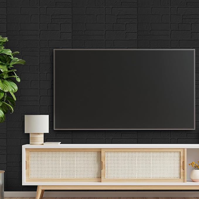 YU LI 3DH 3D Wall Panels Peel and Stick Faux Stone Wall Panel Black 20-Pack - Image 3