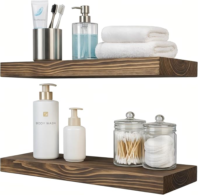 Floating Shelves 2 inch Thick for Wall Set of 2, 24 inch High-End Solid Wood by xwne