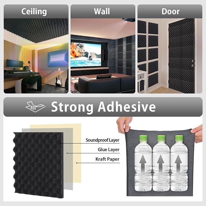 SD SODOCT 24 Pack Self-Adhesive 12" X 12" X 1.2" Egg Crate Soundproof Wall - Image 6