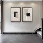 Large Framed Neutral Abstract Wall Art Set of 2, Minimalist Block Lines Pictures - Image 8