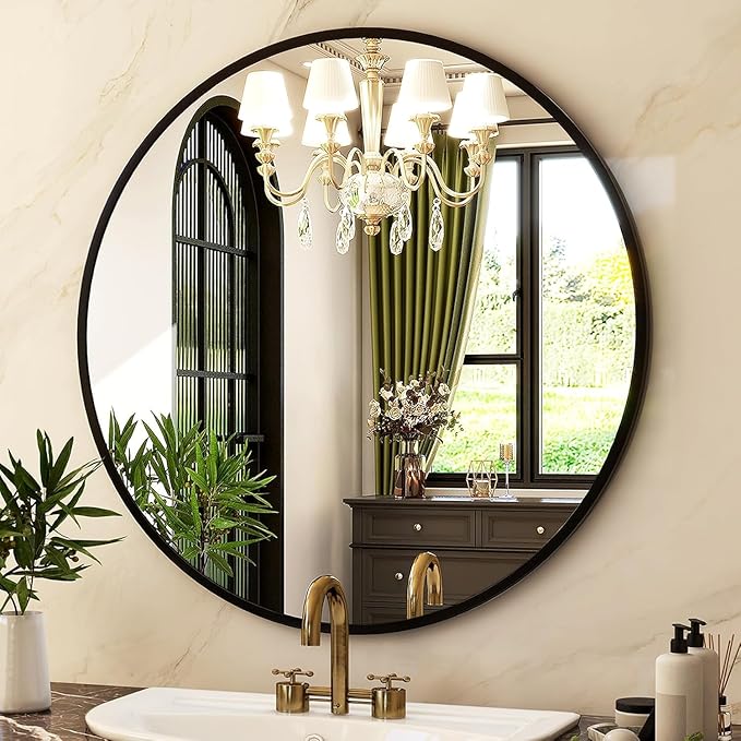 HARRITPURE Round Mirror 30 Black Wall Mounted Circle Mirrors Vanity Mirror - Image 5