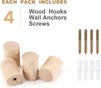 bsdonte Wood Wall Hooks, 4 Pack Natural Wooden Coat Hooks Wall Mounted - Image 6