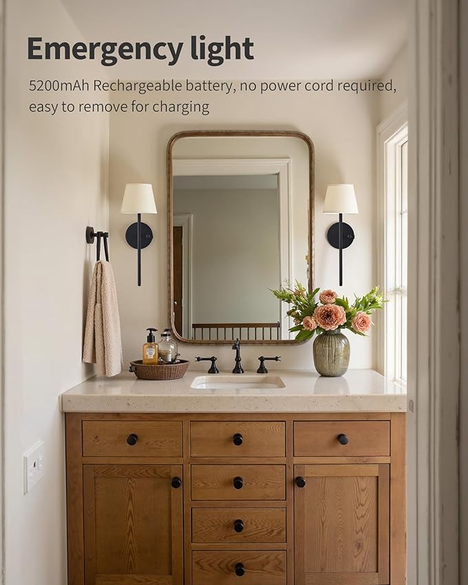 Battery Operated Wall Sconce Set of 2, Small LED Rechargeable Wall Lights - Image 3