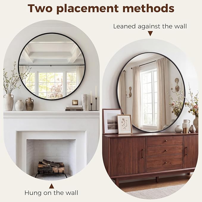 NEWBULIG 24 Inch Round Wall Mirror, Bathroom Mirror - Image 5