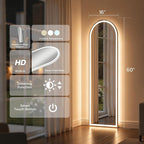Arched Full Length Mirror with LED Lights, Body Floor Mirrors with Dimming & 3 - Image 4