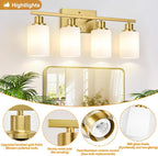 Indoi 4-Light Bathroom Light Fixtures, Brushed Gold Vanity Lights - Image 4