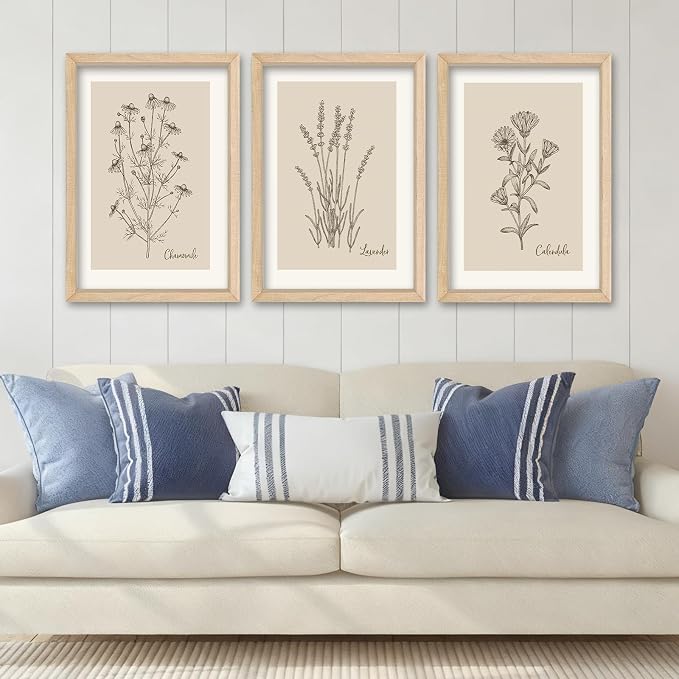 YWJKWLGS Vintage Botanical Wall Art 11x16 Inch Set of 3 Wooded Framed by Unknown