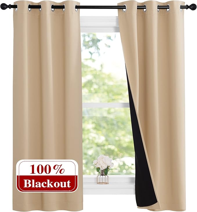 NICETOWN Bedroom Full Blackout Curtain Panels, 37 by 60-inch, Biscotti Beige by NICETOWN