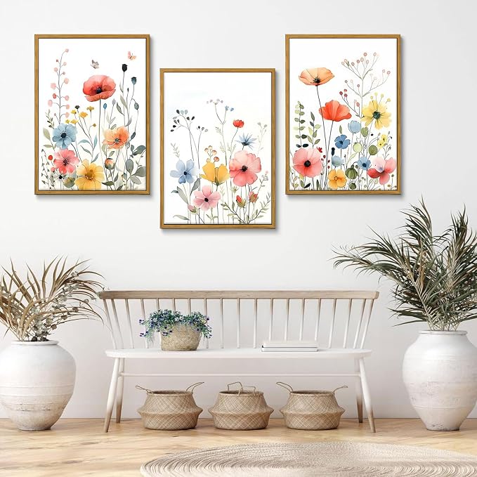 KISSFOX Colorful Wildflower Canvas Wall Art Set Of 3 Flowers Pictures Prints - Image 6