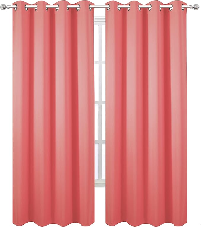 LEMOMO Blackout Curtains 52 x 95 inch/Coral Curtains Set of 2 Panels/Thermal - Image 2