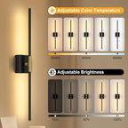 Wall Sconces Set of Two with Remote Control 29.1 in Dimmable Black Gold Battery - Image 3