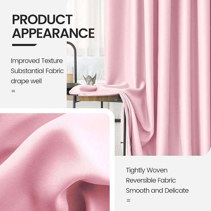 Pink Curtains Blackout for Girls Bedroom 2 Panels Set - Image 4