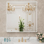 LOAAO 38x38 Inch White Metal Framed Bathroom Mirror by LOAAO
