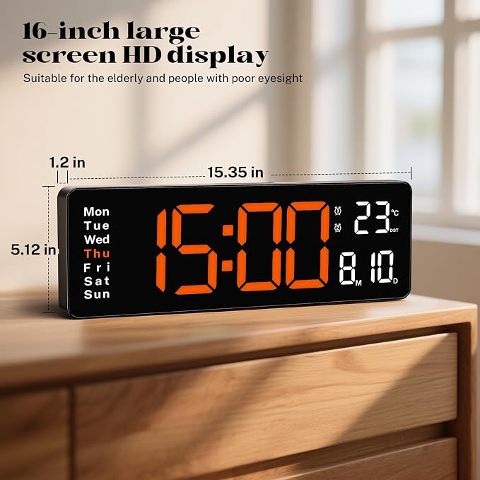 16" Large Digital Wall Clock - Image 2