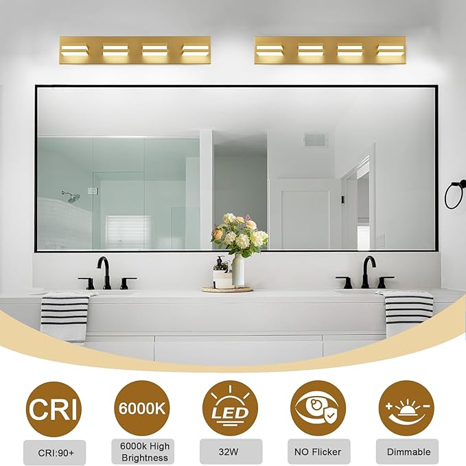 IZORRO LED Modern Bathroom Lights Fixtures, Brushed Glod Acrylic Wall Lighting - Image 4