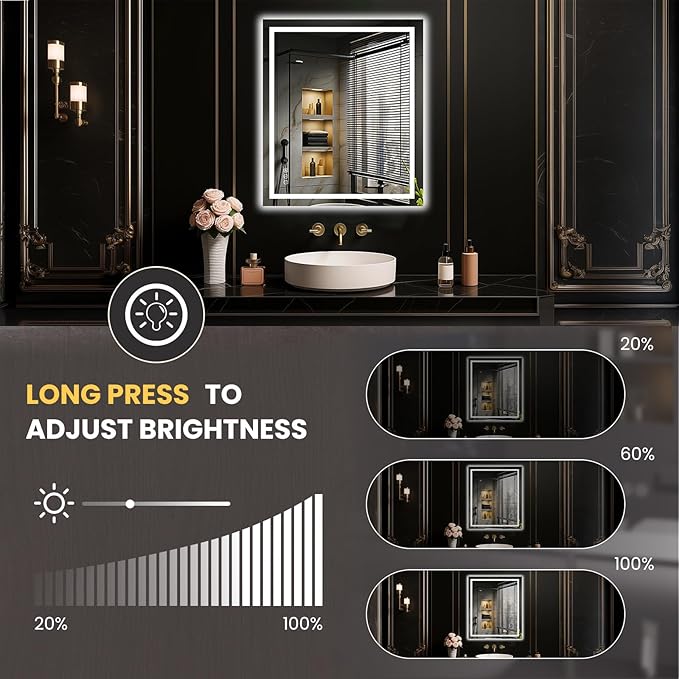 LOAAO 24"X28" LED Mirror for Bathroom, Lighted Bathroom Mirror - Image 3