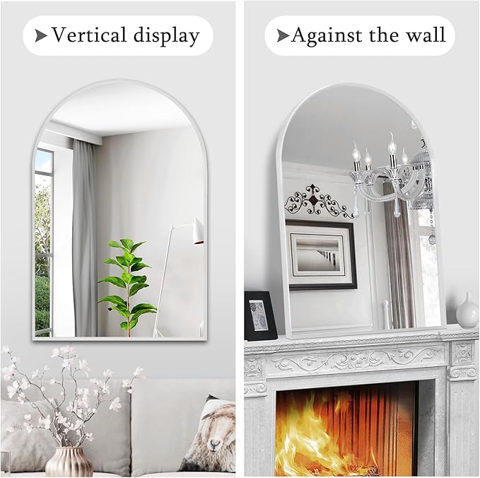 24" x 32" Silver Arched Mirror, Arch Wall Mirror, Metal Frame Black Bathroom - Image 5
