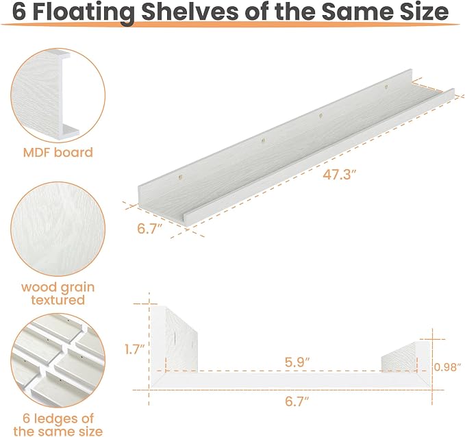 upsimples Floating Shelves for Wall, 47.3 Inch Shelves for Decor Storage Set of - Image 2
