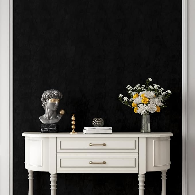 YENHOME 30"X200" Black Velvet Wallpaper Peel and Stick Black Vintage Velvet - Image 3