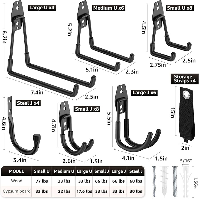 40 Pack Garage Hooks, Heavy Duty Steel Wall Mount Utility Hangers - Image 2