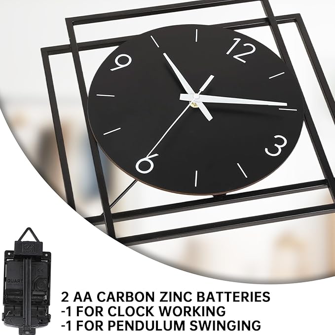 Wall Clock with Pendulum, Silent Quality Quartz Battery Operated, Modern Large - Image 3