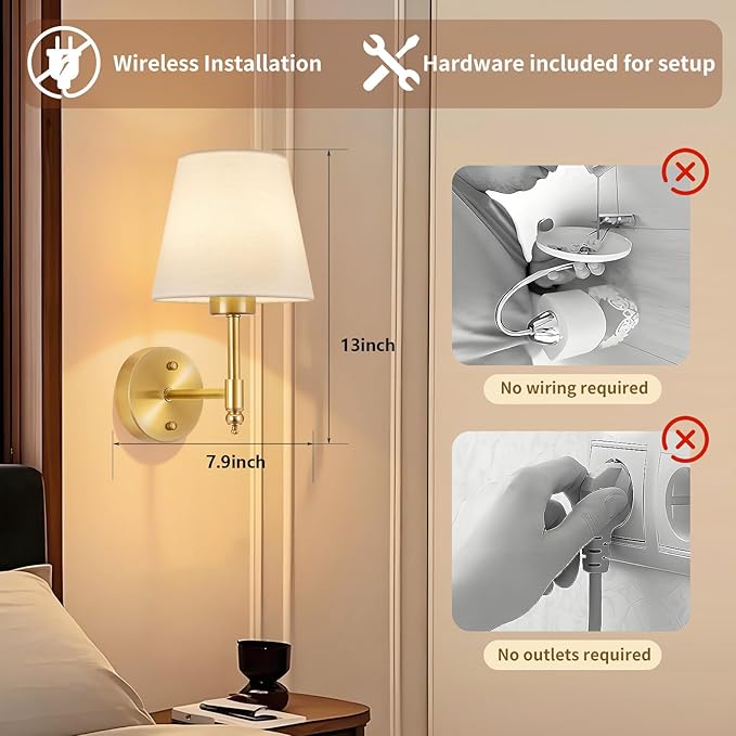 Battery Operated Wall Sconce Set of 2, Rechargeable Wireless Wall Lights - Image 3