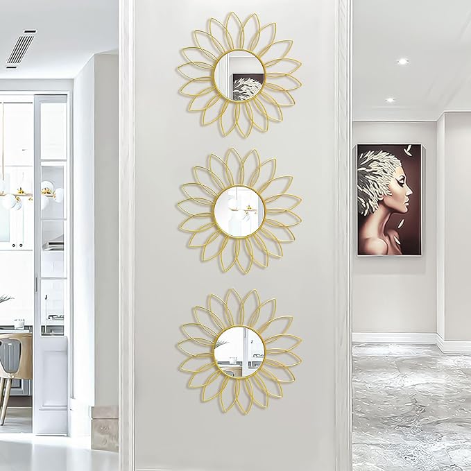 3 Pack Metal Mirrors for Wall Sunburst Wall Mirrors Home Décor Decorative - Image 3
