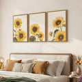 3 Piece Large Framed Floral Sunflower Wall Art by MXART