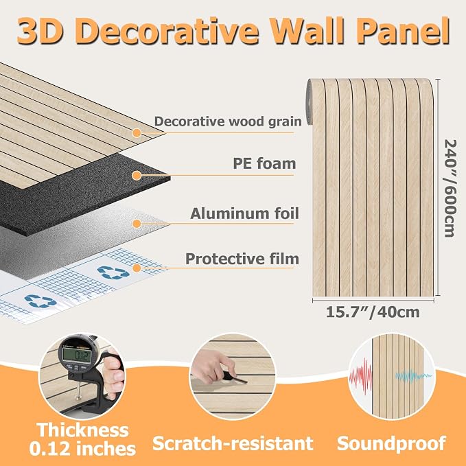 Arthome Peel and Stick Slat Wall Panels 15.7 "x240, Self-Adhesive PVC Wood - Image 8
