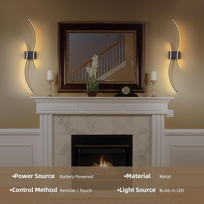Battery Operated Wall Sconces Set of 2, Dimmable Modern LED Rechargeable Wall - Image 7