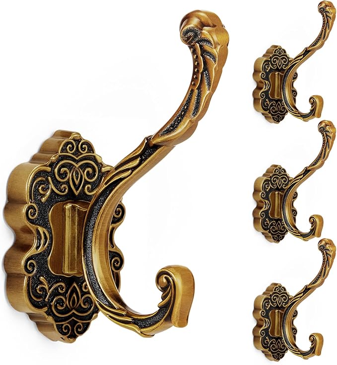 Zonon 4 Pcs Antique Gold Wall Hooks Set Vintage Coat & Towel Hooks by Zonon