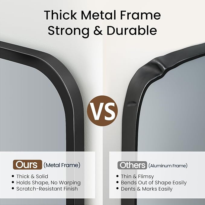 30x36 Inch Matte Black Bathroom Vanity Mirrors | Flush Mount Deep Set Metal - Image 3