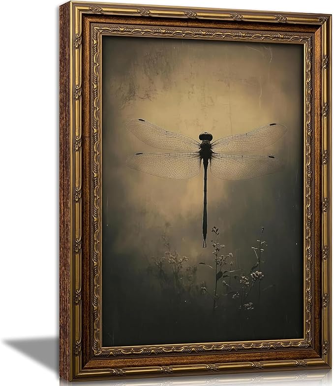 Vintage Gold Framed Wall Art Retro Dark Dragonfly Painting Canvas Prints Gothic by DQUCWDKVintagegoldframedwallart